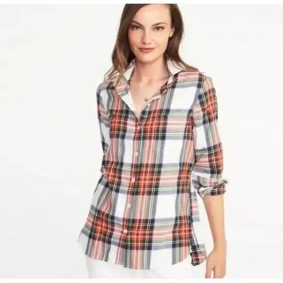 Old Navy White Tartan Plaid Classic Fit Flannel Button Down Size 3X - Picture 1 of 8